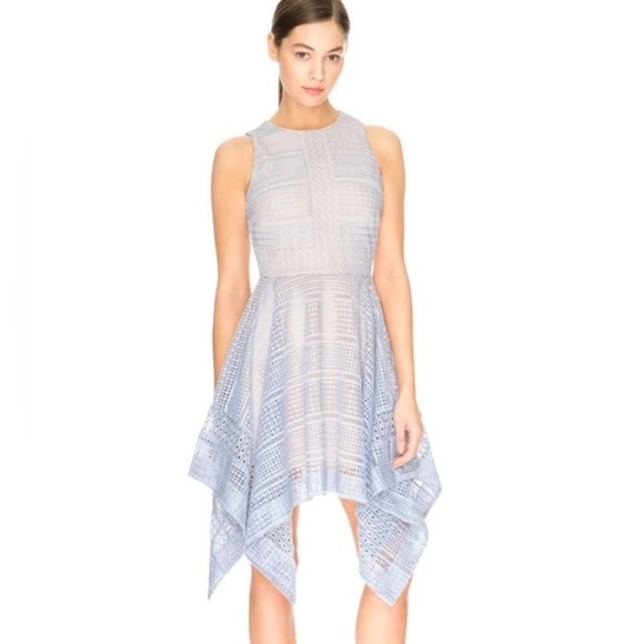 Keepsake Sweet Nothing Light Blue Nude Underlay Handkerchief Hem Lace Dress XS - Picture 1 of 11